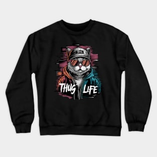 Thug Life Cat Design in Bold Colors Crewneck Sweatshirt